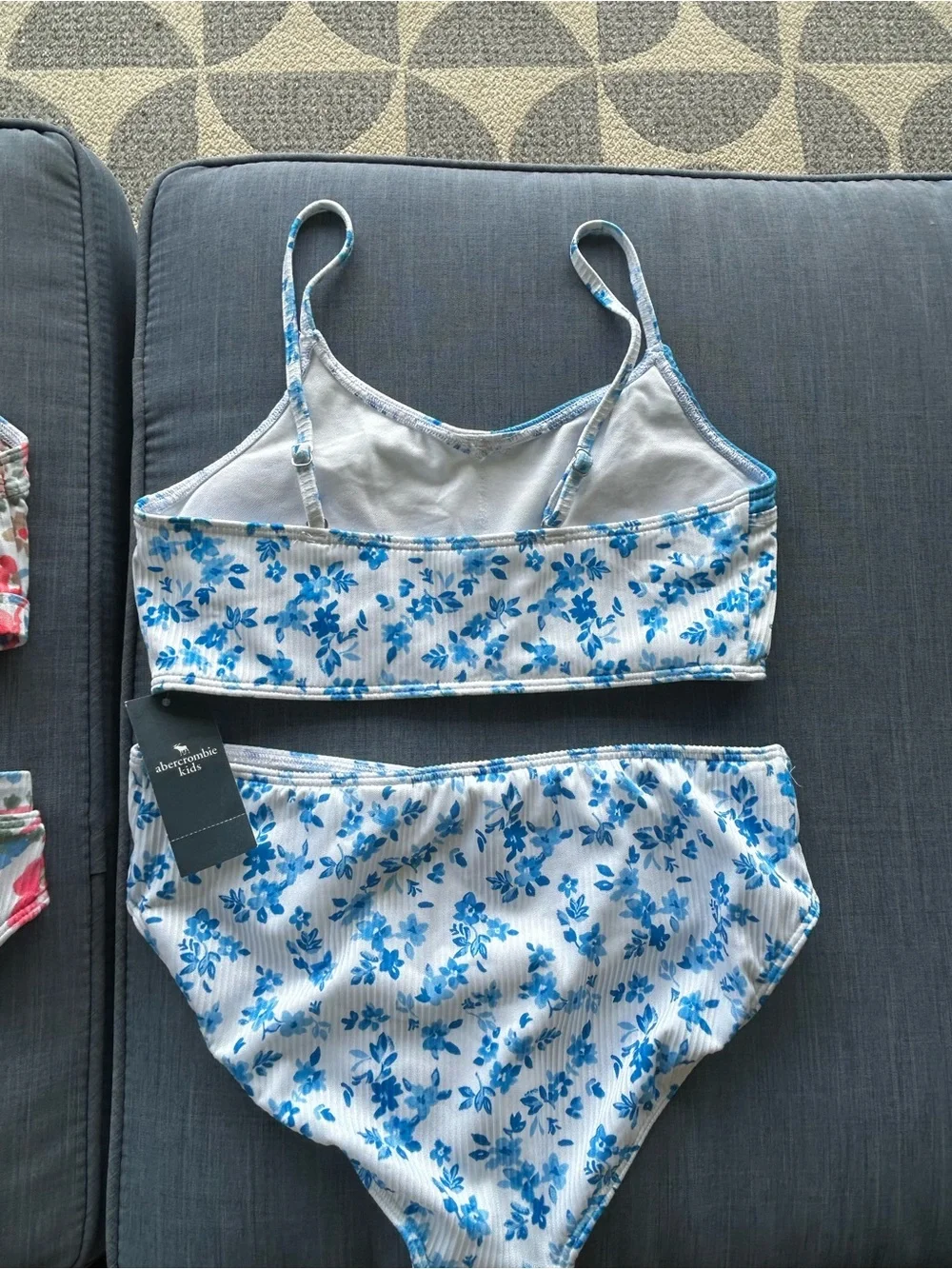 abercrombie kids-Blue and White Floral Ribbed Bikini Set